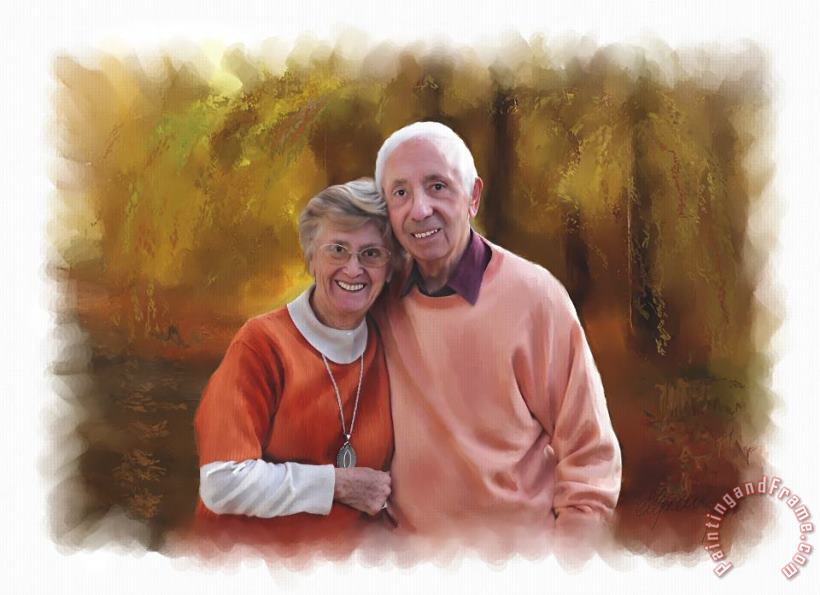 Cute Couple portrait painting - Michael Greenaway Cute Couple portrait Art Print