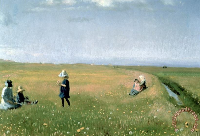 Michael Peter Ancher Young Girls picking Flowers in a Meadow Art Painting