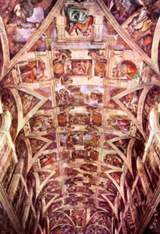Michelangelo Buonarroti Ceiling Fresco of Creation in The Sistine Chapel General View Art Poster Art Painting