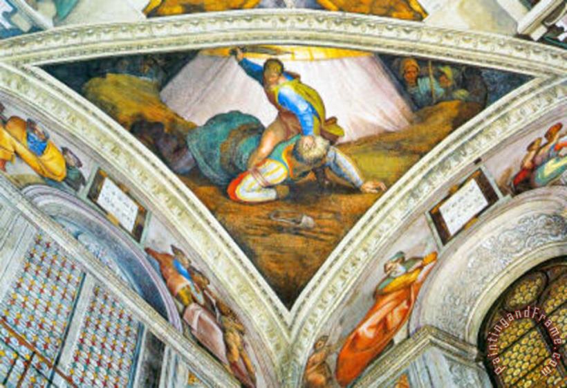Michelangelo Buonarroti Ceiling Fresco Of Creation In The Sistine Chapel Scene In Bezel David An Painting Ceiling Fresco Of Creation In The Sistine