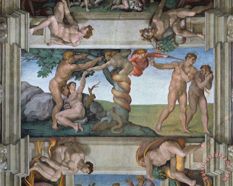 Michelangelo Buonarroti Fall of Mankind And Expulsion From Paradise Ceiling Painting in The Sistine Chapel Art Painting