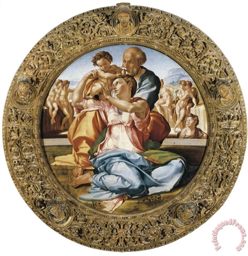 Michelangelo The Holy Family with St painting - Michelangelo Buonarroti Michelangelo The Holy Family with St Art Print