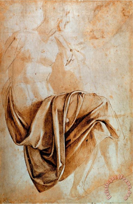 Recto Study of Drapery painting - Michelangelo Buonarroti Recto Study of Drapery Art Print