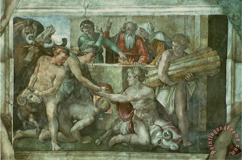 Michelangelo Buonarroti Sistine Chapel Ceiling Noah After The Flood Pre Restoration Art Print