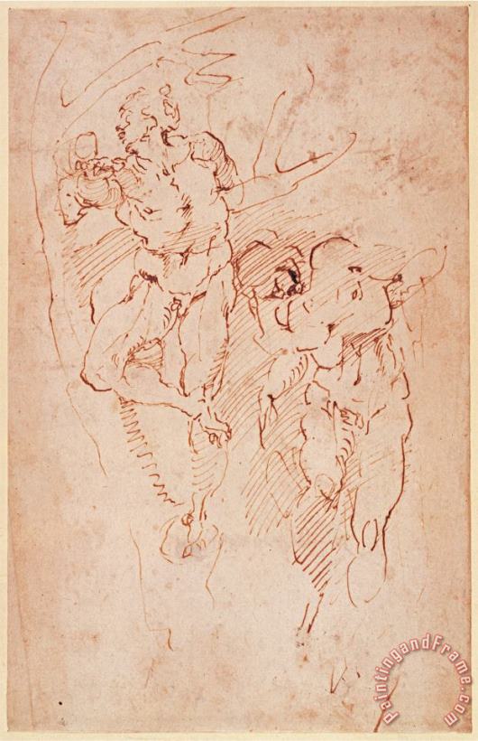 Michelangelo Buonarroti Studies of Male Nudes Ink on Paper Art Print