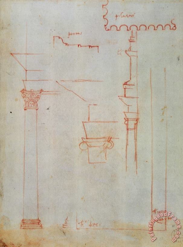 Michelangelo Buonarroti Study for Column Capitals Art Print
