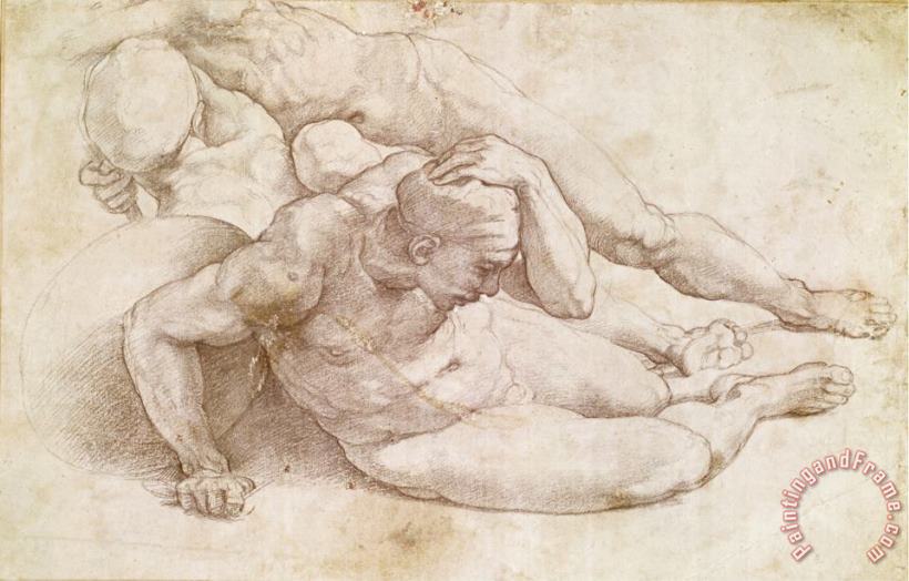 Michelangelo Buonarroti Study of Three Male Figures Art Painting