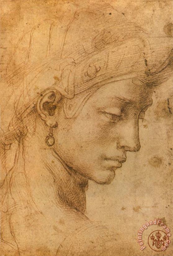 Testa Femminile Di Profilo painting - Michelangelo Buonarroti Testa Femminile Di Profilo Art Print