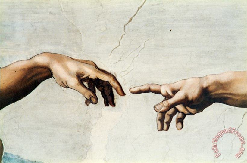 Michelangelo Buonarroti The Creation of Adam Detail of God S And Adam S Hands From The Sistine Ceiling Art Painting