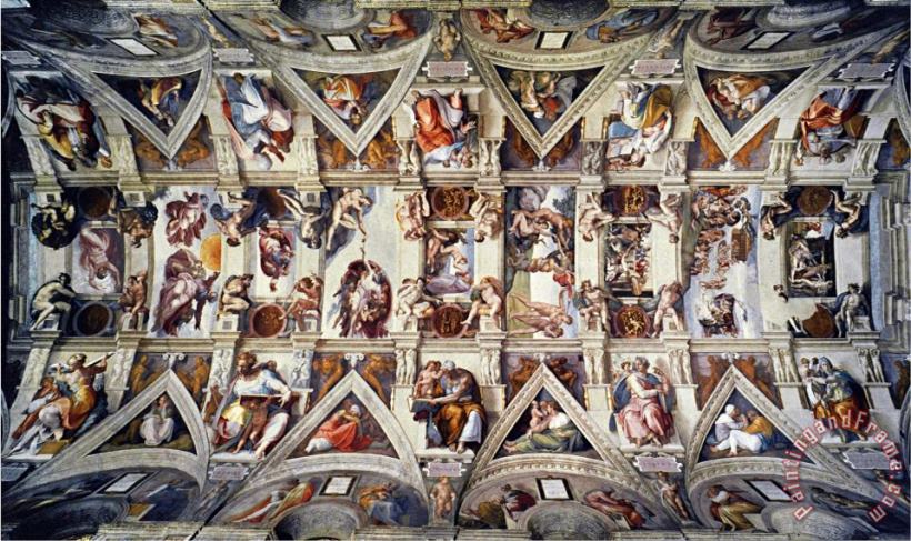 Michelangelo Buonarroti The Sistine Chapel Ceiling Frescos After Restoration Painting The Sistine Chapel Ceiling Frescos After Restoration Print For