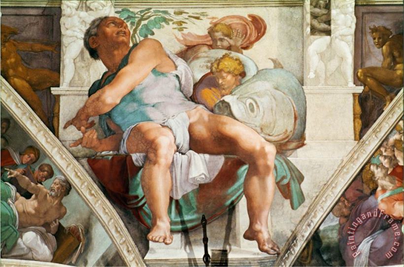 Michelangelo Buonarroti The Sistine Chapel Ceiling Frescos After Restoration The Prophet Jonah Art Print