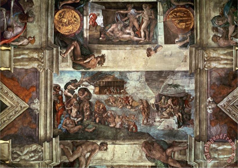 The Sistine Chapel Noah S Drunkenness The Flood painting - Michelangelo Buonarroti The Sistine Chapel Noah S Drunkenness The Flood Art Print