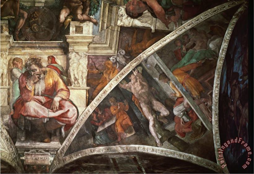 The Sistine Chapel The Prophet Jeremiah The Punishment of Aman Book Esther painting - Michelangelo Buonarroti The Sistine Chapel The Prophet Jeremiah The Punishment of Aman Book Esther Art Print