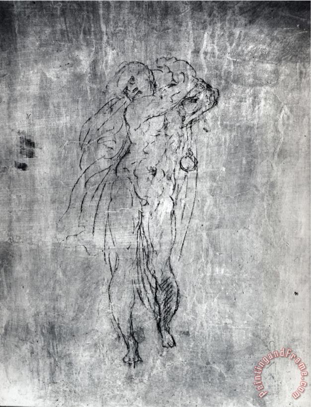 Wall Drawing of a Male Figure C 1530 painting - Michelangelo Buonarroti Wall Drawing of a Male Figure C 1530 Art Print