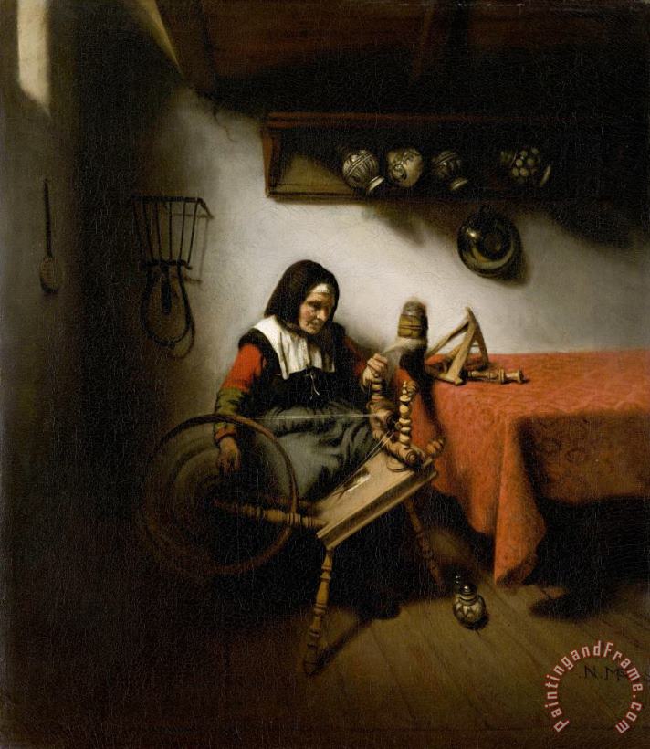 Nicolaes Maes Old Woman Spinning Art Painting
