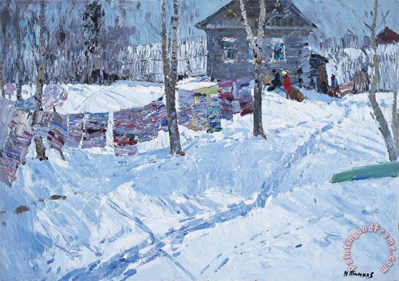 Nikolai Efimovich Timkov Winter Laundry Line Art Painting