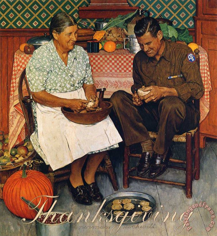 Norman Rockwell Thanksgiving Mother And Son Peeling Potatoes 1945 Art Print