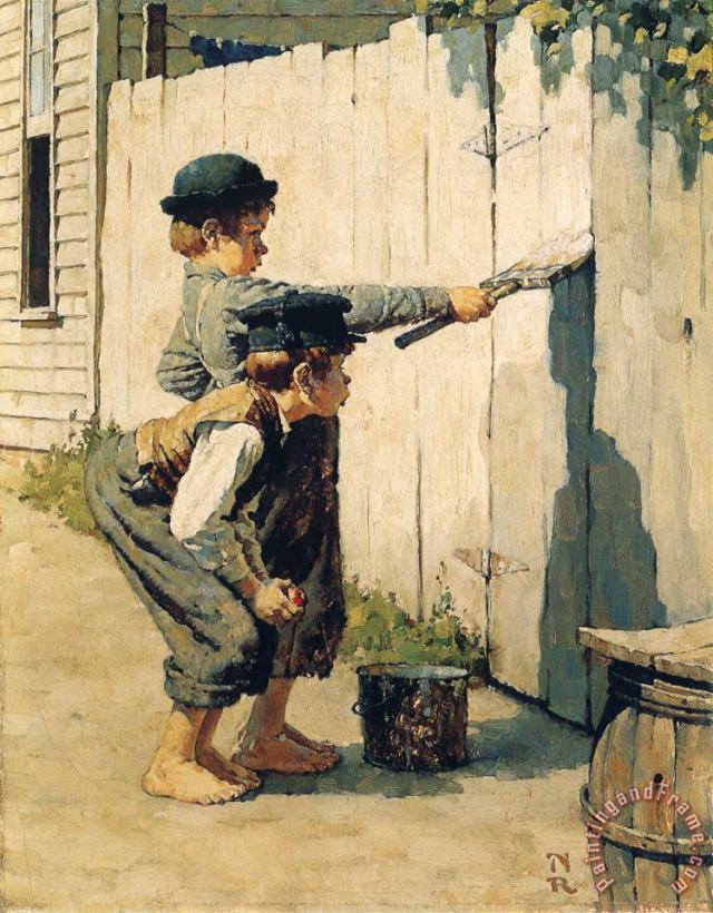 Tom Sawyer Whitewashing The Fence painting - Norman Rockwell Tom Sawyer Whitewashing The Fence Art Print