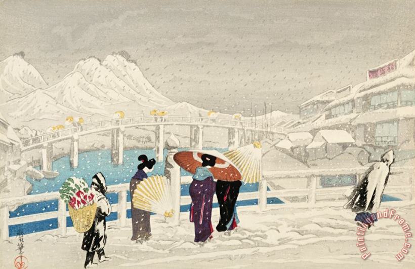 Matsuye Bridge in Snow (matsuye Ohashi) painting - Oda Kazuma Matsuye Bridge in Snow (matsuye Ohashi) Art Print