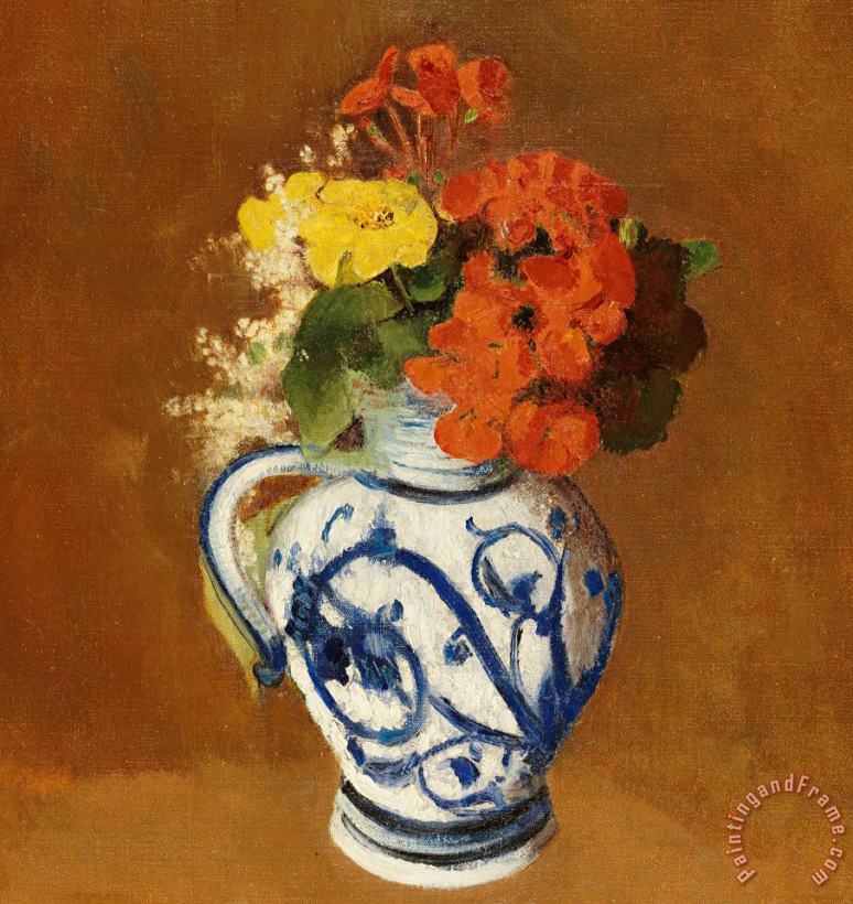 Geraniums And Other Flowers In A Stoneware Vase painting - Odilon Redon Geraniums And Other Flowers In A Stoneware Vase Art Print