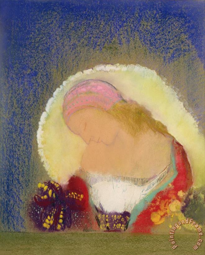 Odilon Redon Profile Of A Girl With Flowers Art Print