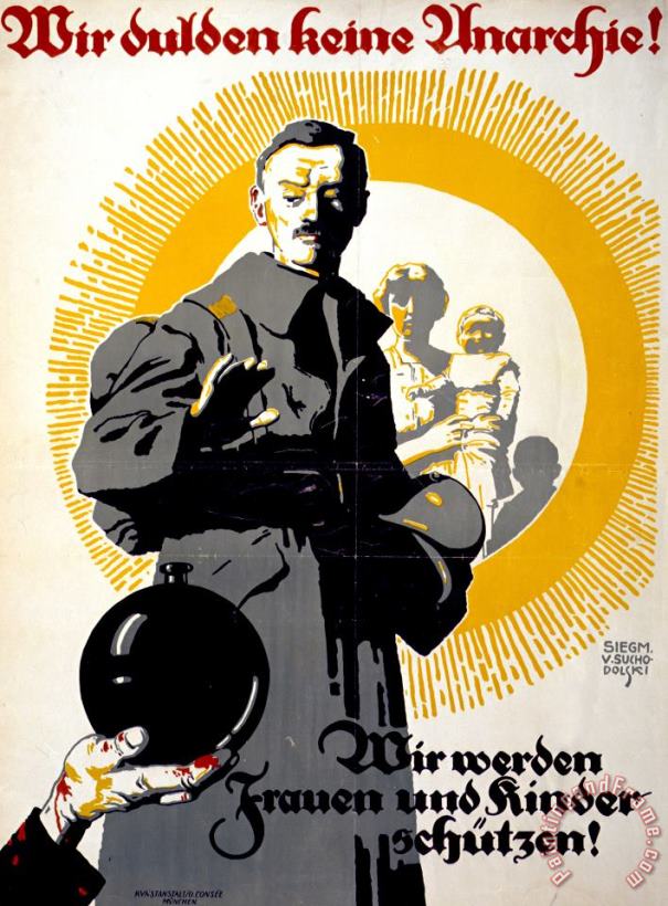 Others German Political Poster Shows A Soldier Standing In Front Of A Woman And Her Children Art Print