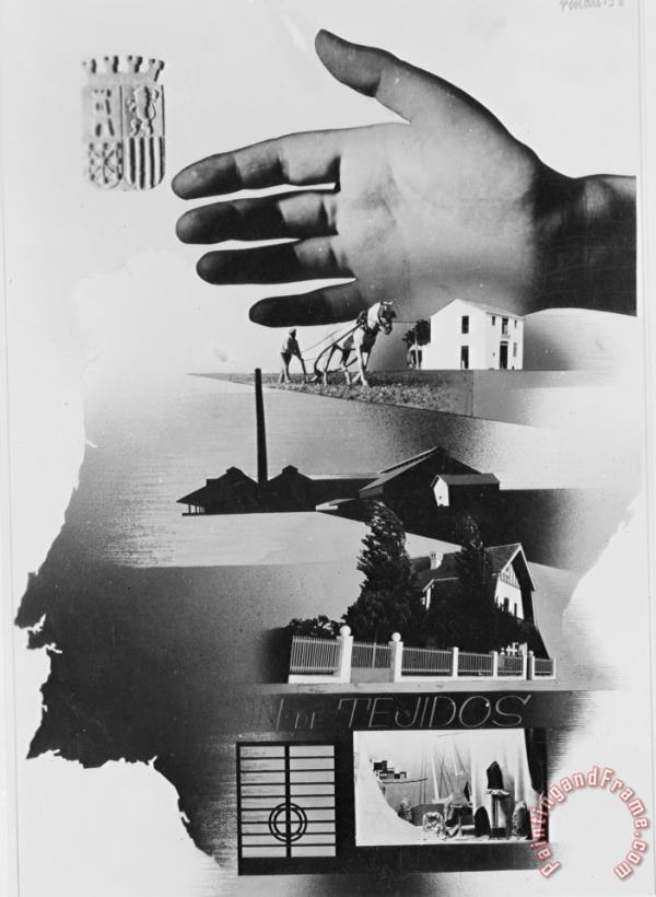 Others Spanish War Poster C1935-1942 The Protective Hand Of The State Shielding The Nation Art Painting