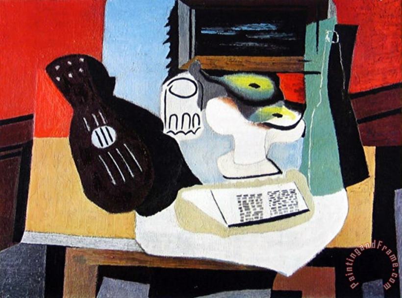 Pablo Picasso Guitar Glass And Fruit Art Painting
