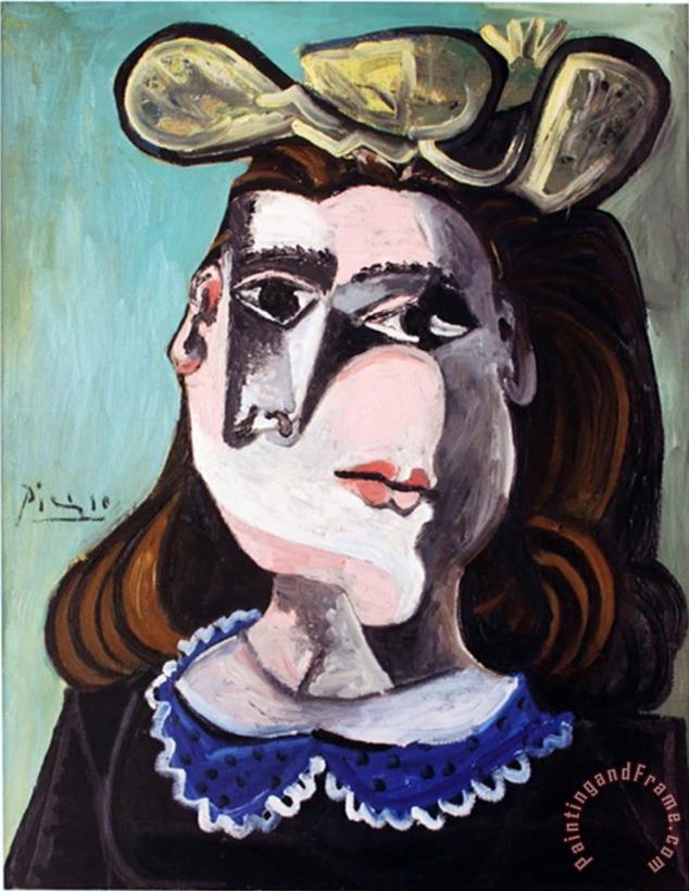 Pablo Picasso La Femme a La Collerette Bleue Art Print