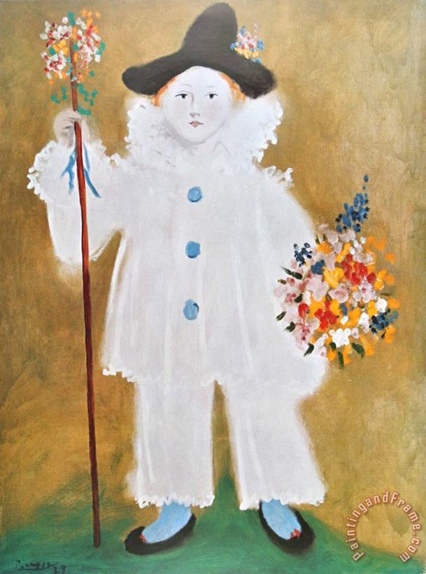 The Artist S Son Pierrot with Flowers 1929 painting - Pablo Picasso The Artist S Son Pierrot with Flowers 1929 Art Print