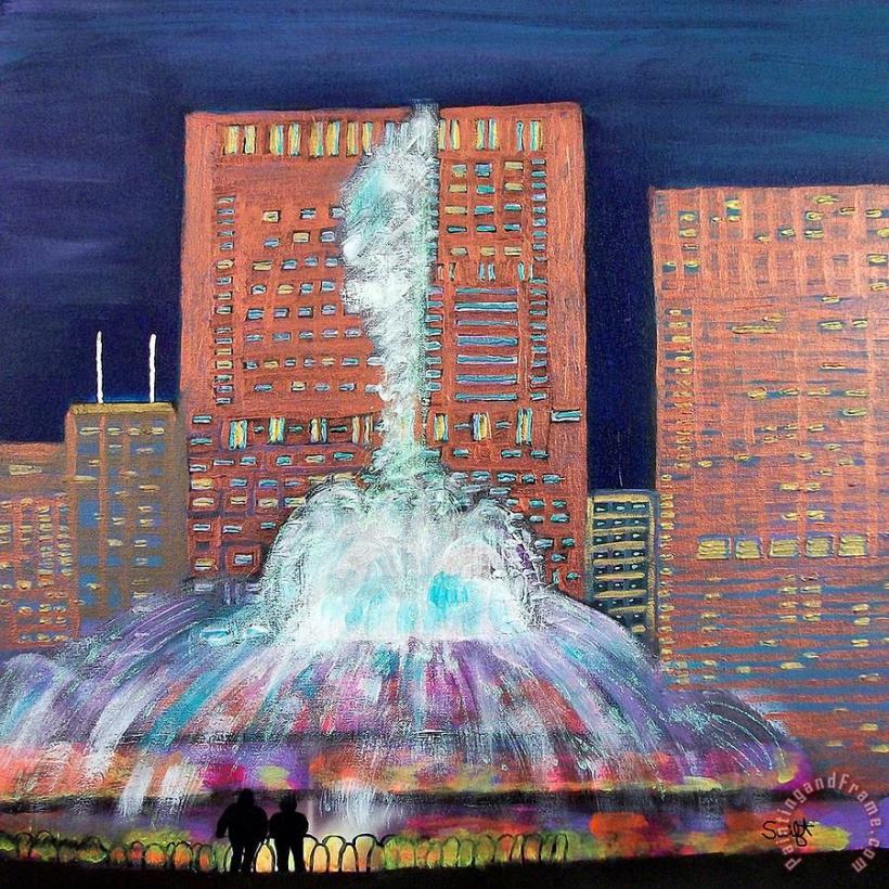 Chicago Buckingham Fountain at Night painting - pallet Chicago Buckingham Fountain at Night Art Print