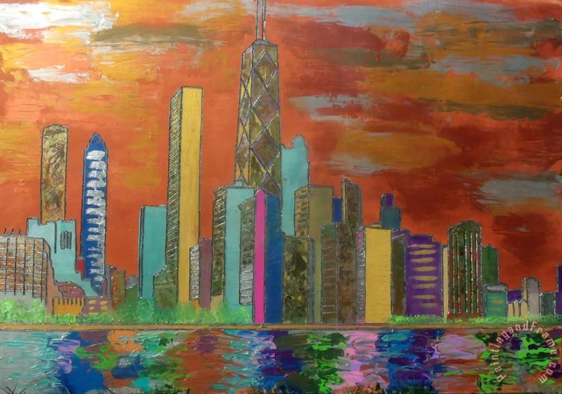 pallet Chicago Metallic Skyline Art Painting