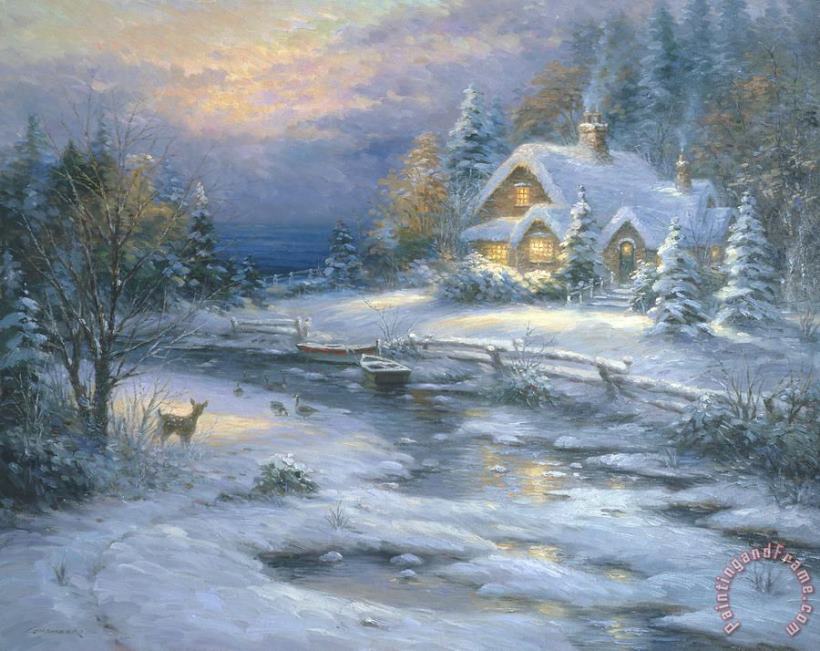 Winter Cottage painting - pallet Winter Cottage Art Print