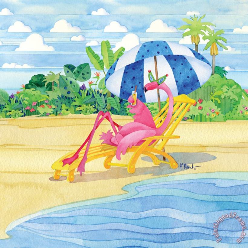 Paul Brent Deck Chair Flamingo Art Print