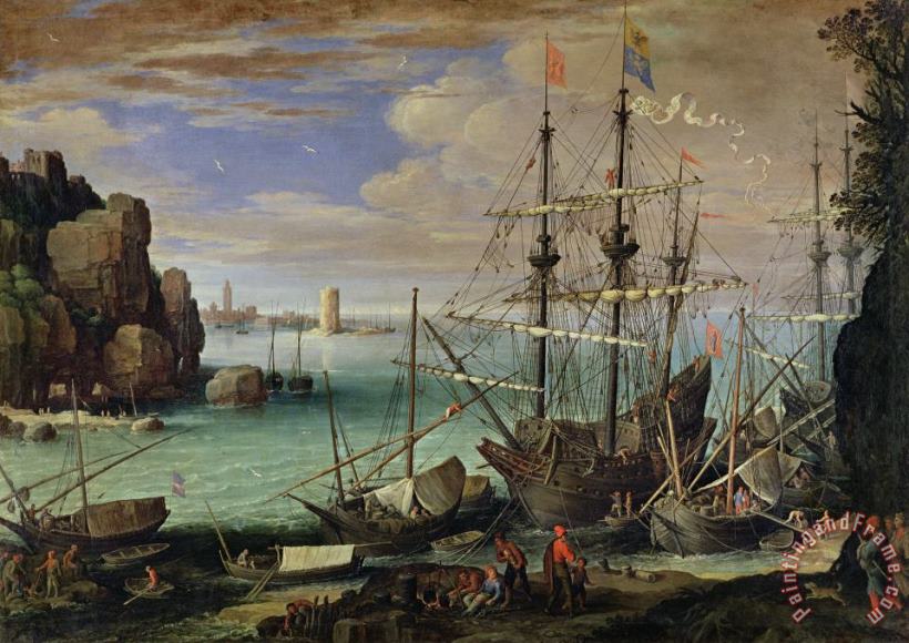 Paul Bril Scene of a Sea Port Art Painting