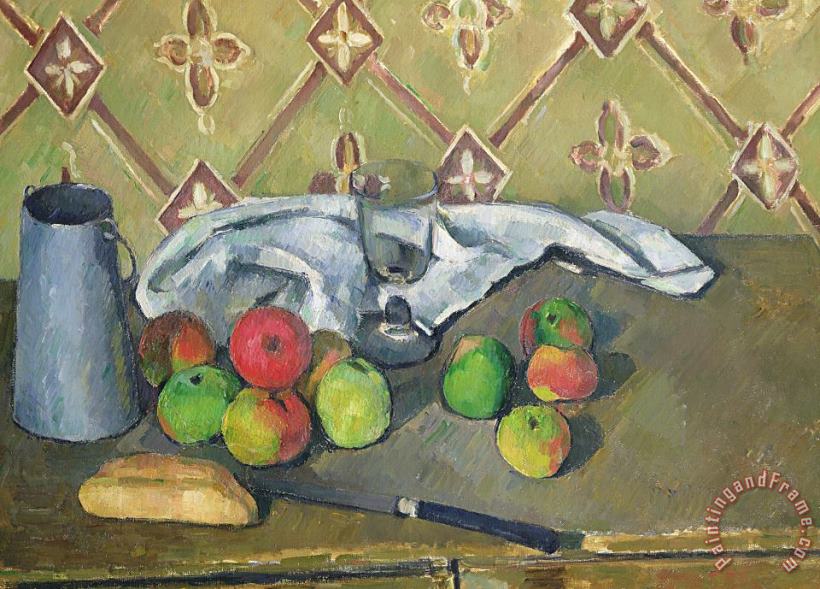 Paul Cezanne Fruit Serviette And Milk Jug Art Painting