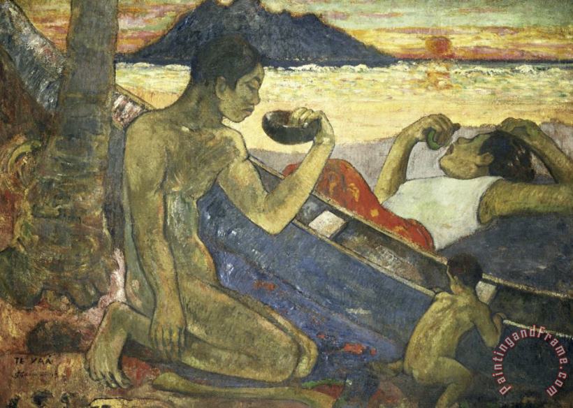 Paul Gauguin A Canoe (tahitian Family) Art Print