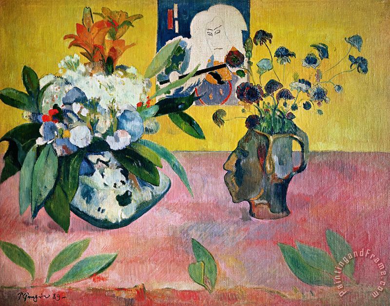 Paul Gauguin Flowers and a Japanese Print Art Painting