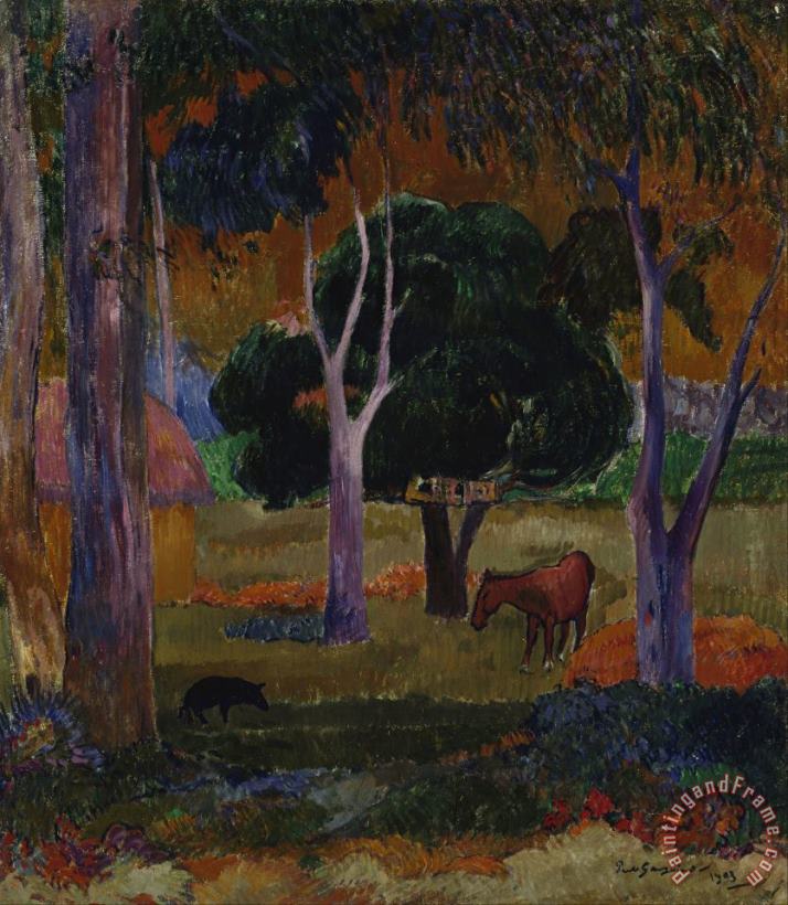 Paul Gauguin Landscape with a Pig And a Horse (hiva Oa) Art Painting