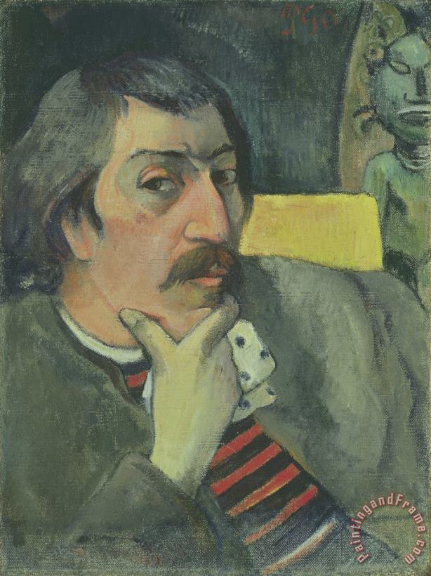 Portrait of The Artist with The Idol painting - Paul Gauguin Portrait of The Artist with The Idol Art Print