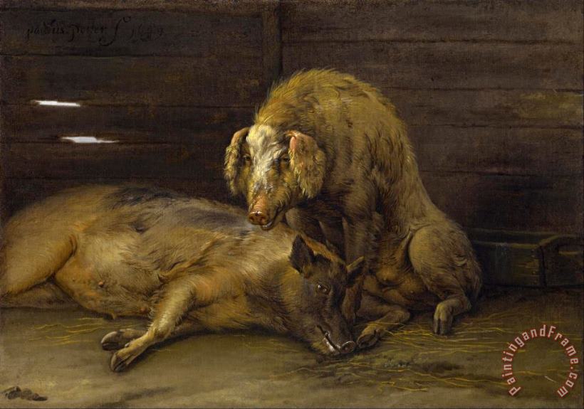 Paulus Potter Two Pigs in a Sty Art Painting
