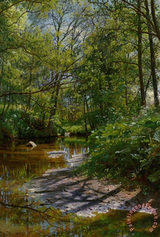 A River Landscape painting - Peder Mork Monsted A River Landscape Art Print