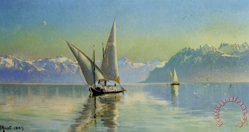 Udsigt Ved Geneve Soen, Schweiz painting - Peder Mork Monsted Udsigt Ved Geneve Soen, Schweiz Art Print