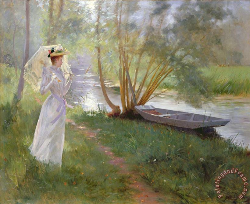 Pierre Andre Brouillet A walk by the river Art Painting