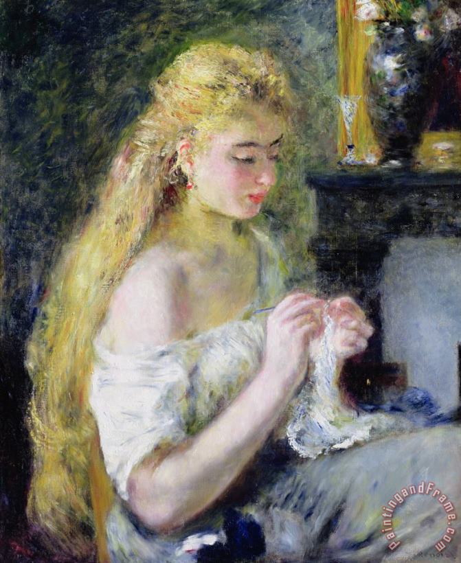 A Girl Crocheting painting - Pierre Auguste Renoir A Girl Crocheting Art Print