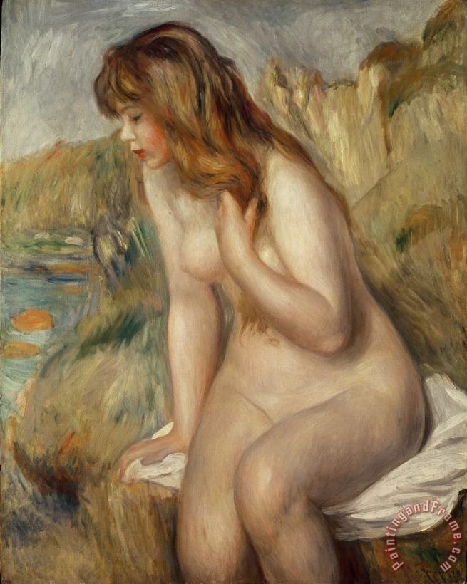  Bather seated on a rock painting - Pierre Auguste Renoir  Bather seated on a rock Art Print
