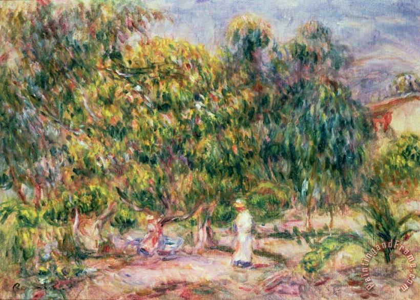 The Woman in White in the Garden of Les Colettes painting - Pierre Auguste Renoir The Woman in White in the Garden of Les Colettes Art Print