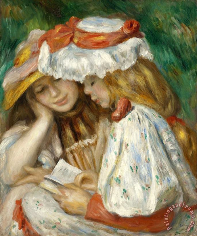 Two Girls Reading painting - Pierre Auguste Renoir Two Girls Reading Art Print