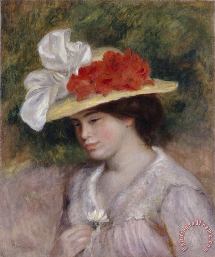 Pierre Auguste Renoir Woman in a Flowered Hat Art Painting