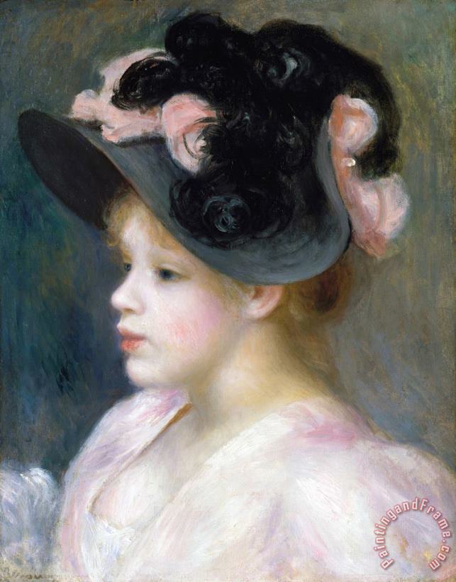 Pierre Auguste Renoir Young Girl in a Pink And Black Hat Art Painting